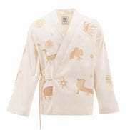 Beige cardigan with animal prints on a white background