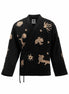Black jacket with gold animal embroidery on a white background