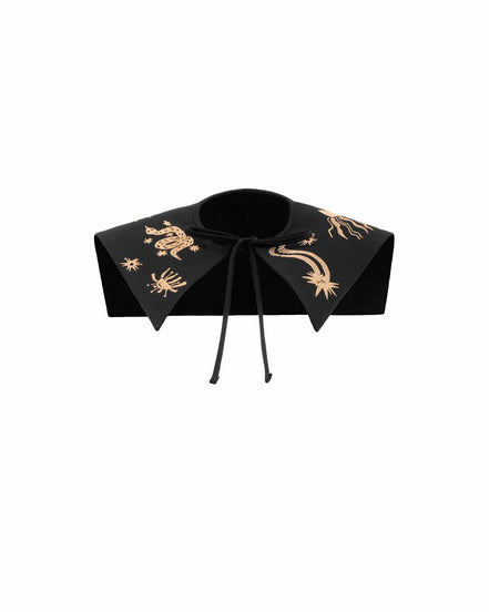 Black collar with gold embroidery on a white background