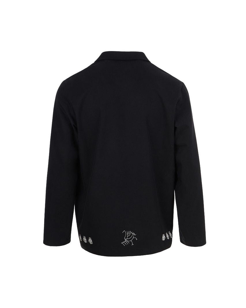 Black jacket with white embroidery on a white background