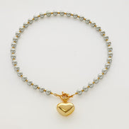 Golden Heart Necklace on Grey Pearls