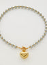 Golden Heart Necklace on Grey Pearls