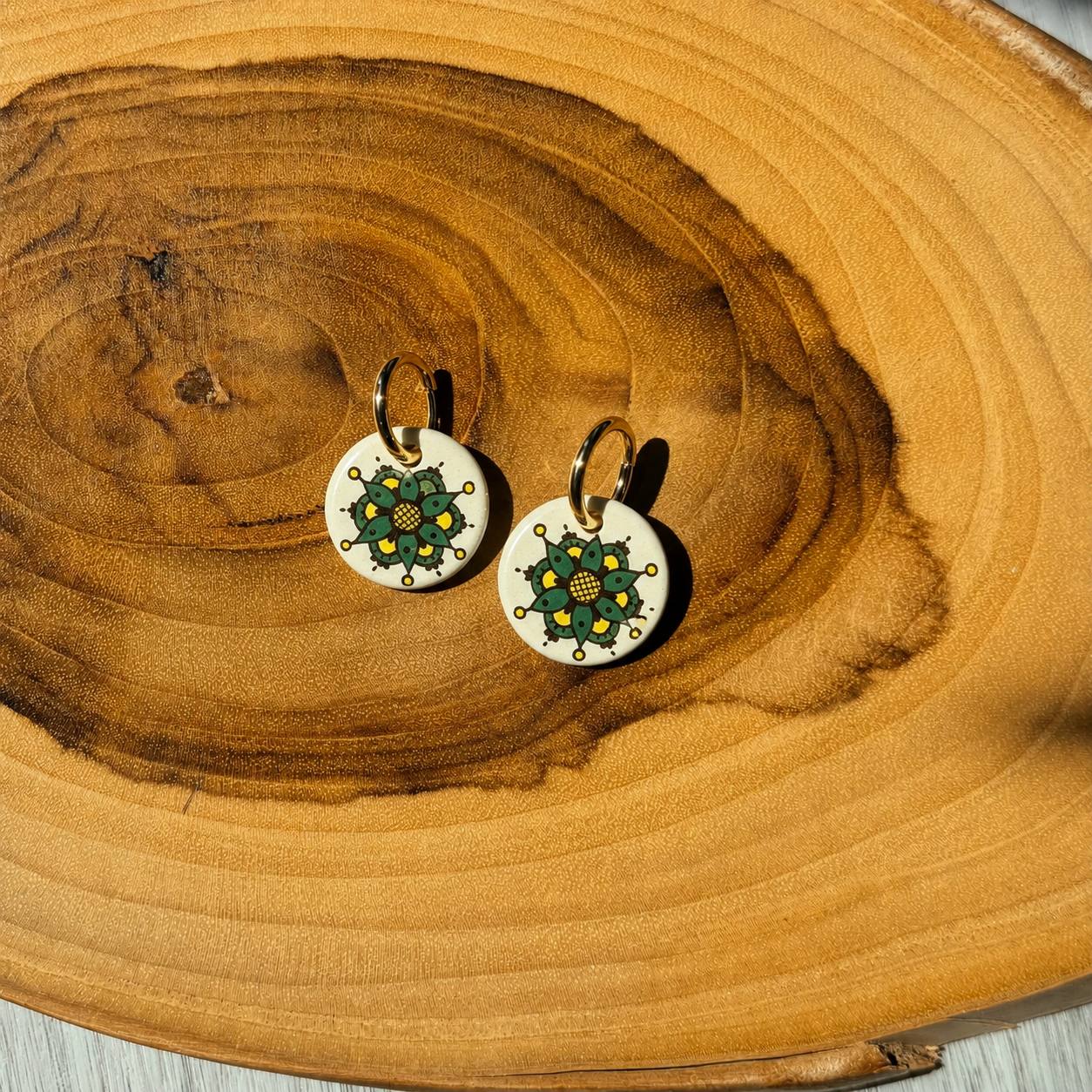 Six-Petal Floral Earrings – Handmade Ceramic